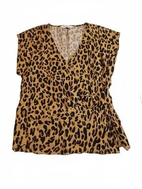Nine West Leopard Print V-Neck Blouse Size Small